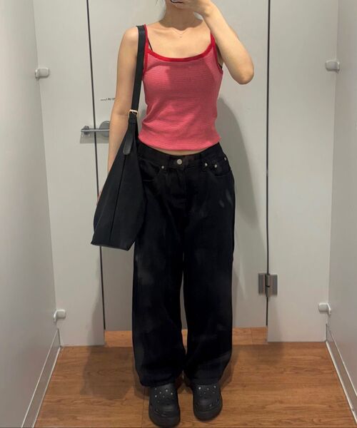 MUSINSA STANDARD WOMAN（ムシンサスタンダードウーマン）の「ウィメンズナローストライプストリングスリーブレストップ[アイボリー/レッド]（Tシャツ/カットソー・レディース・その他・X-SMALL/SMALL/MEDIUM/LARGE）」の9枚目の写真