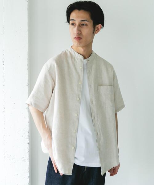 URBAN RESEARCH DOORS（アーバンリサーチドアーズ）の「シルケットリネン バンドカラーショートスリーブシャツ（シャツ/ブラウス・メンズ・ブラウン/チェック/インディゴブルー/アイボリー・MEDIUM/LARGE/X-LARGE）」の7枚目の写真