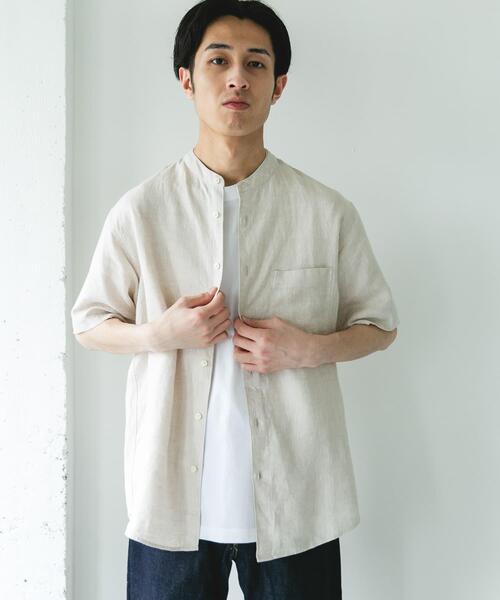 URBAN RESEARCH DOORS（アーバンリサーチドアーズ）の「シルケットリネン バンドカラーショートスリーブシャツ（シャツ/ブラウス・メンズ・ブラウン/チェック/インディゴブルー/アイボリー・MEDIUM/LARGE/X-LARGE）」の8枚目の写真