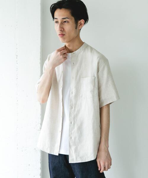 URBAN RESEARCH DOORS（アーバンリサーチドアーズ）の「シルケットリネン バンドカラーショートスリーブシャツ（シャツ/ブラウス・メンズ・ブラウン/チェック/インディゴブルー/アイボリー・MEDIUM/LARGE/X-LARGE）」の9枚目の写真