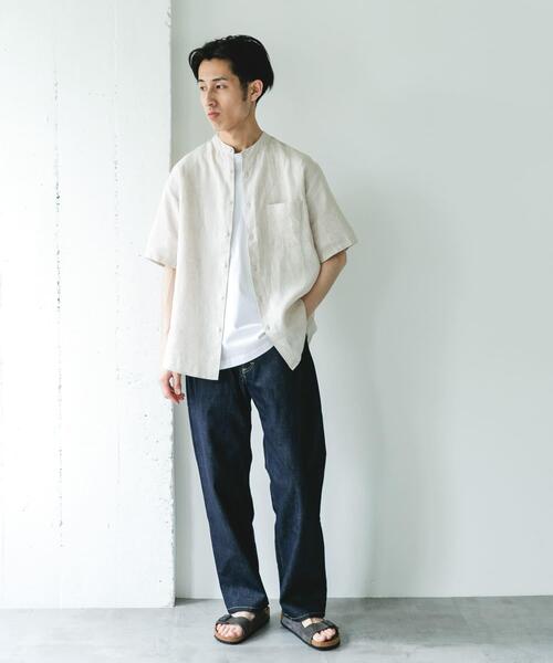 URBAN RESEARCH DOORS（アーバンリサーチドアーズ）の「シルケットリネン バンドカラーショートスリーブシャツ（シャツ/ブラウス・メンズ・ブラウン/チェック/インディゴブルー/アイボリー・MEDIUM/LARGE/X-LARGE）」の12枚目の写真