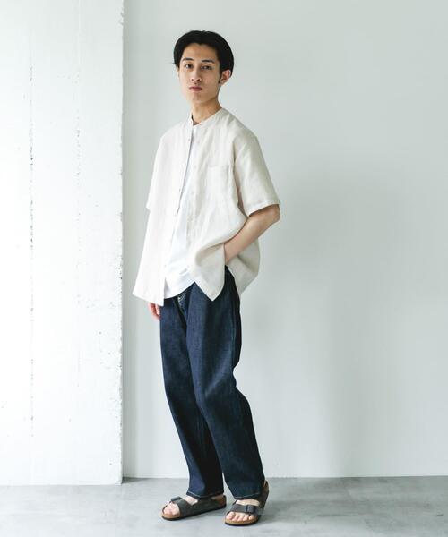 URBAN RESEARCH DOORS（アーバンリサーチドアーズ）の「シルケットリネン バンドカラーショートスリーブシャツ（シャツ/ブラウス・メンズ・ブラウン/チェック/インディゴブルー/アイボリー・MEDIUM/LARGE/X-LARGE）」の13枚目の写真