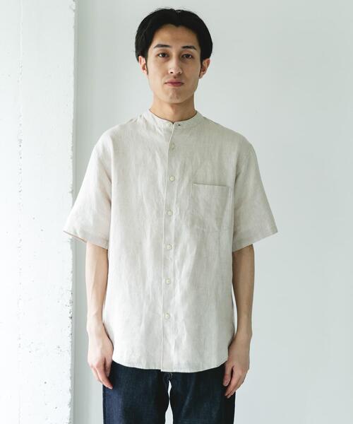 URBAN RESEARCH DOORS（アーバンリサーチドアーズ）の「シルケットリネン バンドカラーショートスリーブシャツ（シャツ/ブラウス・メンズ・ブラウン/チェック/インディゴブルー/アイボリー・MEDIUM/LARGE/X-LARGE）」の14枚目の写真