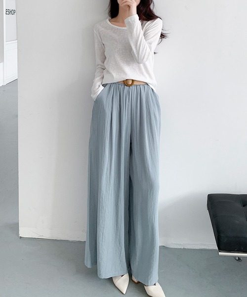 LOWO(ロワ)の「【M~Lサイズ展開】ベルト付きギャザーワイドパンツ(その他パンツ・レディース・ネイビー/イエロー/カーキ/オフホワイト/ブルー・M/L)」の19枚目の写真