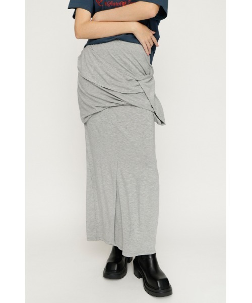 SLY(スライ)の「DRAPE CUT L/SK ドレープカットロングスカート 春服 夏服(スカート・レディース・杢グレー/ブラック・FREE)」の1枚目の写真