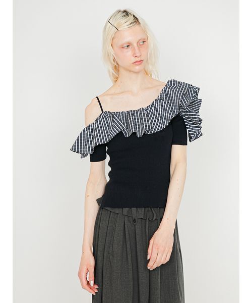 SORIN(ソリン )の「Asymmetric Frilled Top/アシンメトリック フリルトップ(Tシャツ/カットソー・レディース・グレー/ダークネイビー/ブラック・38)」の4枚目の写真