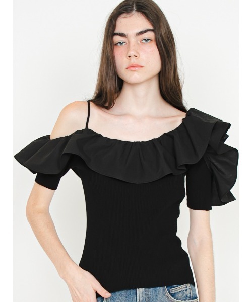 SORIN(ソリン )の「Asymmetric Frilled Top/アシンメトリック フリルトップ(Tシャツ/カットソー・レディース・グレー/ダークネイビー/ブラック・38)」の2枚目の写真