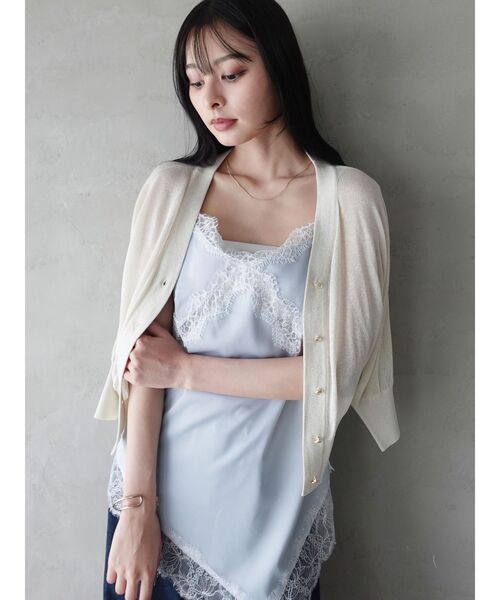 LAGUNAMOON(ラグナムーン)の「2WAYラメシアーニットカーディガン 【夏服】(カーディガン/ボレロ・レディース・モカ/アイボリー/ピンク/ブラック・FREE)」の2枚目の写真