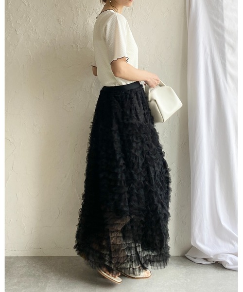 She's Closet(シーズクローゼット)の「Aラインフレアロング丈 フリル ボリューム チュール ティアードスカート(スカート・レディース・ブラック/オフホワイト/グレー・FREE)」の12枚目の写真