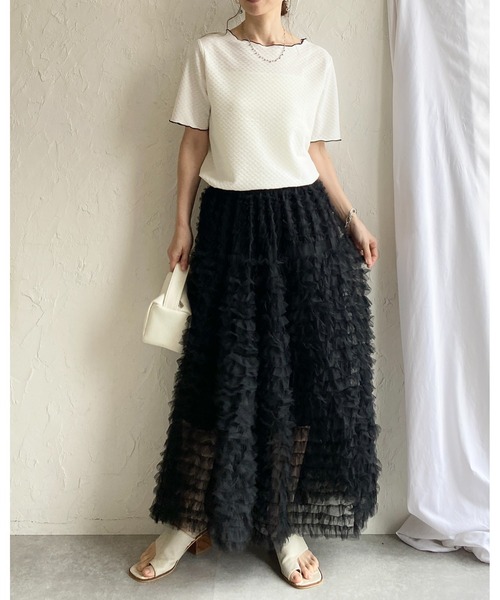 She's Closet(シーズクローゼット)の「Aラインフレアロング丈 フリル ボリューム チュール ティアードスカート(スカート・レディース・ブラック/オフホワイト/グレー・FREE)」の14枚目の写真
