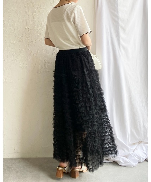 She's Closet(シーズクローゼット)の「Aラインフレアロング丈 フリル ボリューム チュール ティアードスカート(スカート・レディース・ブラック/オフホワイト/グレー・FREE)」の19枚目の写真