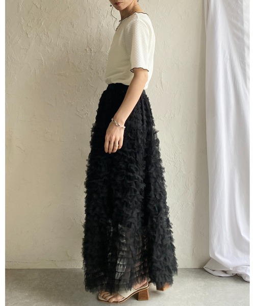 She's Closet(シーズクローゼット)の「Aラインフレアロング丈 フリル ボリューム チュール ティアードスカート(スカート・レディース・ブラック/オフホワイト/グレー・FREE)」の20枚目の写真