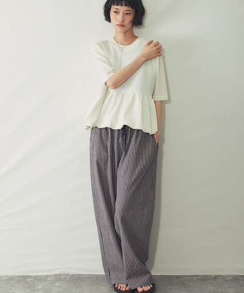 ANOTHER S(アナザーエス)の「リラクシー綿麻 ストライプワイドパンツ(その他パンツ・レディース・ブラック/ライトベージュ/ネイビー・FREE)」の18枚目の写真