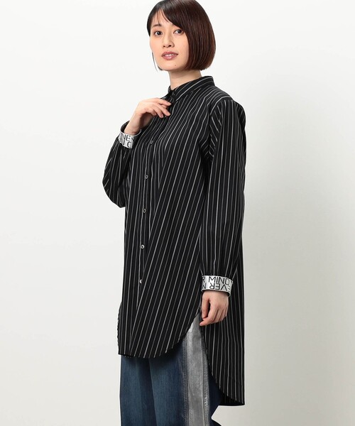 WALDO(ウォルド)の「ストライプテープロゴ入りシャツ(シャツ/ブラウス・レディース・ブラック/オフホワイト・FREE)」の1枚目の写真