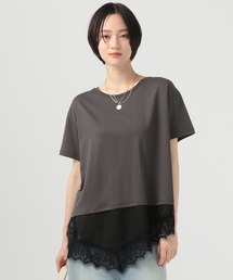 アシメレースヘム半袖Tシャツ