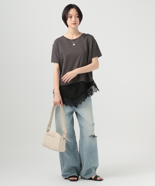 BAYFLOW（ベイフロー）の「アシメレースヘム半袖Tシャツ（Tシャツ/カットソー・レディース・オフホワイト/チャコール/ベージュ・FREE）」の14枚目の写真