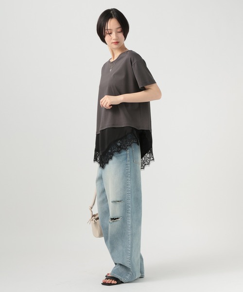 BAYFLOW（ベイフロー）の「アシメレースヘム半袖Tシャツ（Tシャツ/カットソー・レディース・オフホワイト/チャコール/ベージュ・FREE）」の16枚目の写真