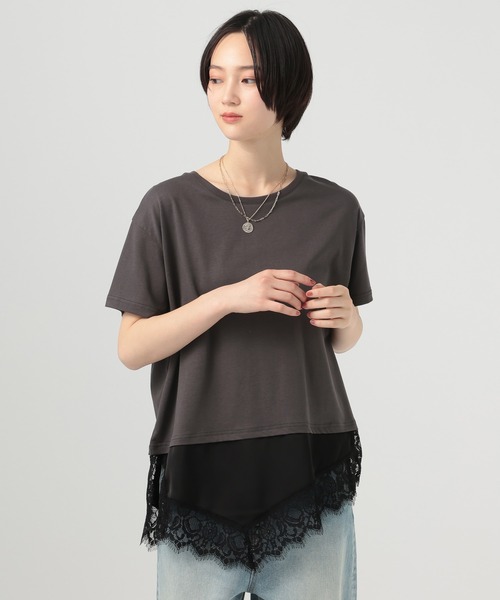 BAYFLOW（ベイフロー）の「アシメレースヘム半袖Tシャツ（Tシャツ/カットソー・レディース・オフホワイト/チャコール/ベージュ・FREE）」の18枚目の写真