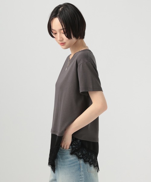 BAYFLOW（ベイフロー）の「アシメレースヘム半袖Tシャツ（Tシャツ/カットソー・レディース・オフホワイト/チャコール/ベージュ・FREE）」の19枚目の写真