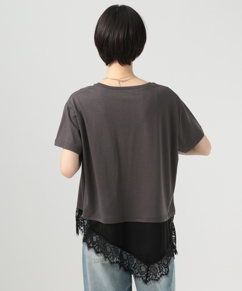 BAYFLOW（ベイフロー）の「アシメレースヘム半袖Tシャツ（Tシャツ/カットソー・レディース・オフホワイト/チャコール/ベージュ・FREE）」の21枚目の写真