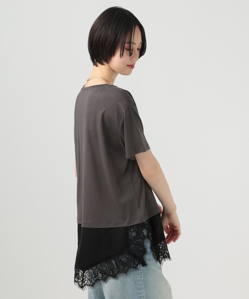 BAYFLOW（ベイフロー）の「アシメレースヘム半袖Tシャツ（Tシャツ/カットソー・レディース・オフホワイト/チャコール/ベージュ・FREE）」の22枚目の写真