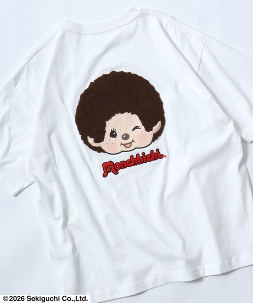 Salong hameu(サロン ハミュー)の「モンチッチ サガラ刺繍バックプリントTシャツ/ビッグシルエット レトロキャラ 韓国人気 ストリート ユニセックス(Tシャツ/カットソー・レディース・ホワイト/ピンク/ブラック・S/M/L)」の2枚目の写真
