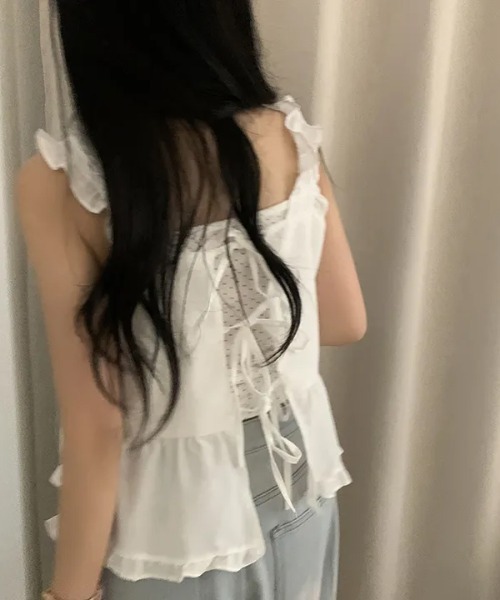 Aelina(エリナ)の「フリルノースリーブトップス(ベスト・レディース・ネイビー/ホワイト・FREE)」の19枚目の写真