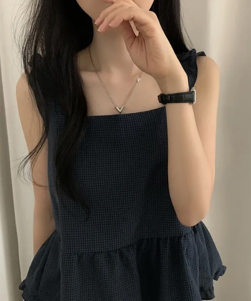 Aelina(エリナ)の「フリルノースリーブトップス(ベスト・レディース・ネイビー/ホワイト・FREE)」の10枚目の写真