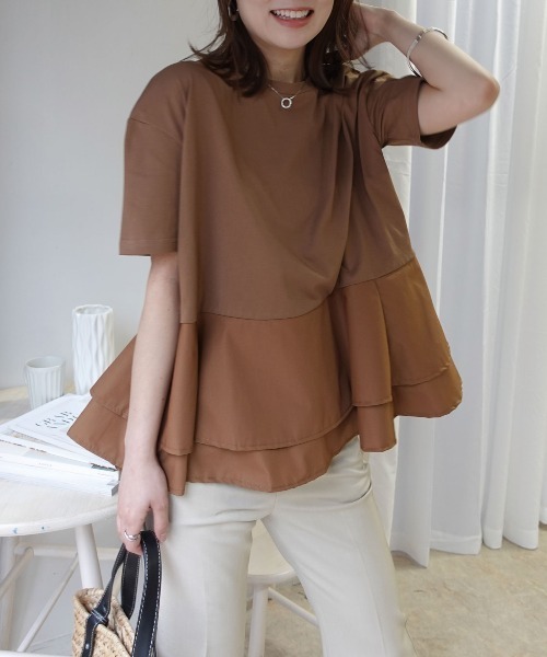 CORNERS(コーナーズ)の「【機能素材】ペプラムフレアTシャツ【接触冷感】【UV加工】【吸水速乾】(Tシャツ/カットソー・レディース・ブルー/ブラック/ホワイト/キャメル・M)」の4枚目の写真