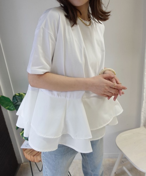 CORNERS(コーナーズ)の「【機能素材】ペプラムフレアTシャツ【接触冷感】【UV加工】【吸水速乾】(Tシャツ/カットソー・レディース・ブルー/ブラック/ホワイト/キャメル・M)」の2枚目の写真