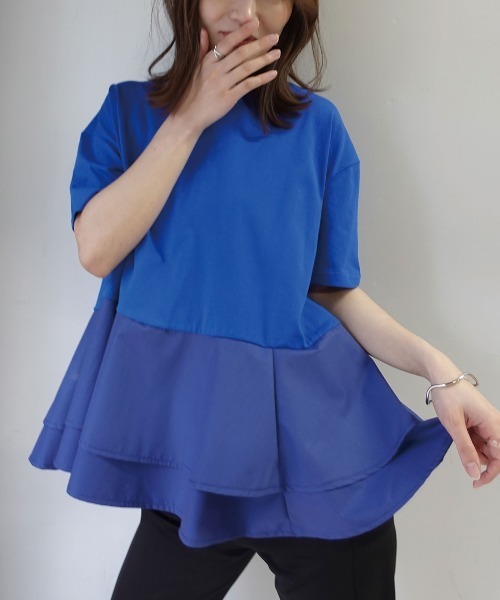CORNERS(コーナーズ)の「【機能素材】ペプラムフレアTシャツ【接触冷感】【UV加工】【吸水速乾】(Tシャツ/カットソー・レディース・ブルー/ブラック/ホワイト/キャメル・M)」の1枚目の写真