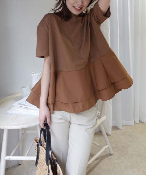 CORNERS(コーナーズ)の「【機能素材】ペプラムフレアTシャツ【接触冷感】【UV加工】【吸水速乾】(Tシャツ/カットソー・レディース・ブルー/ブラック/ホワイト/キャメル・M)」の5枚目の写真
