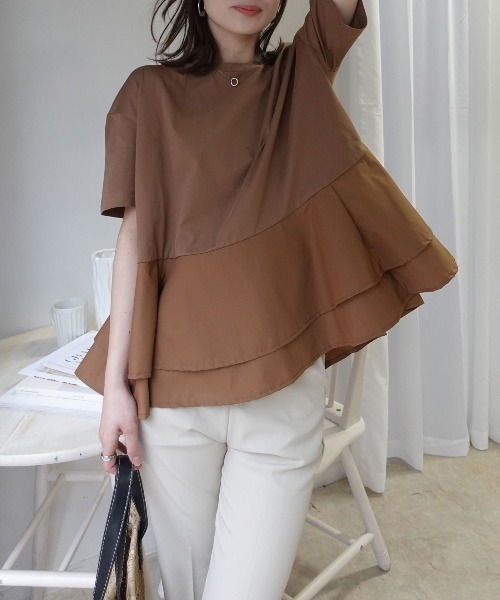 CORNERS(コーナーズ)の「【機能素材】ペプラムフレアTシャツ【接触冷感】【UV加工】【吸水速乾】(Tシャツ/カットソー・レディース・ブルー/ブラック/ホワイト/キャメル・M)」の6枚目の写真