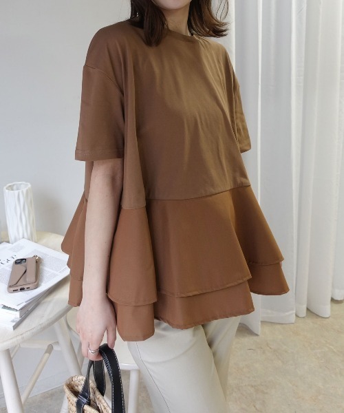CORNERS(コーナーズ)の「【機能素材】ペプラムフレアTシャツ【接触冷感】【UV加工】【吸水速乾】(Tシャツ/カットソー・レディース・ブルー/ブラック/ホワイト/キャメル・M)」の7枚目の写真