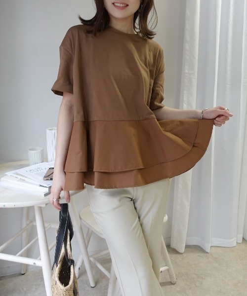CORNERS(コーナーズ)の「【機能素材】ペプラムフレアTシャツ【接触冷感】【UV加工】【吸水速乾】(Tシャツ/カットソー・レディース・ブルー/ブラック/ホワイト/キャメル・M)」の8枚目の写真