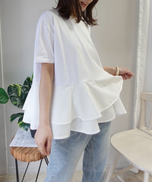 CORNERS(コーナーズ)の「【機能素材】ペプラムフレアTシャツ【接触冷感】【UV加工】【吸水速乾】(Tシャツ/カットソー・レディース・ブルー/ブラック/ホワイト/キャメル・M)」の10枚目の写真