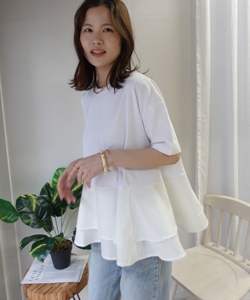 CORNERS(コーナーズ)の「【機能素材】ペプラムフレアTシャツ【接触冷感】【UV加工】【吸水速乾】(Tシャツ/カットソー・レディース・ブルー/ブラック/ホワイト/キャメル・M)」の11枚目の写真