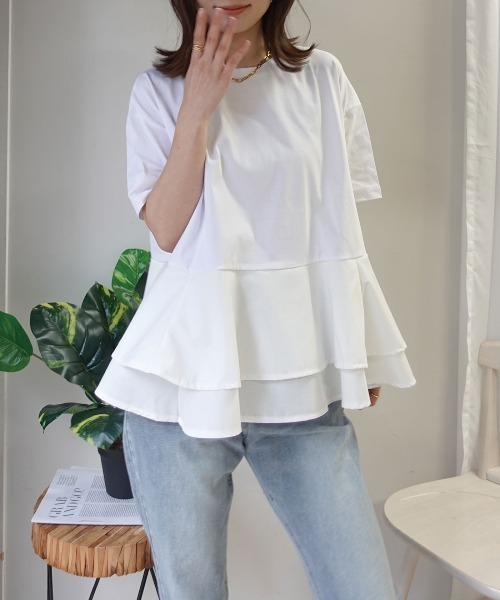 CORNERS(コーナーズ)の「【機能素材】ペプラムフレアTシャツ【接触冷感】【UV加工】【吸水速乾】(Tシャツ/カットソー・レディース・ブルー/ブラック/ホワイト/キャメル・M)」の12枚目の写真