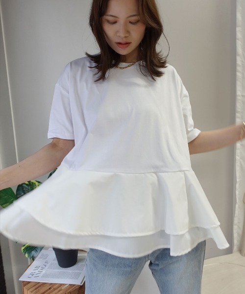 CORNERS(コーナーズ)の「【機能素材】ペプラムフレアTシャツ【接触冷感】【UV加工】【吸水速乾】(Tシャツ/カットソー・レディース・ブルー/ブラック/ホワイト/キャメル・M)」の13枚目の写真