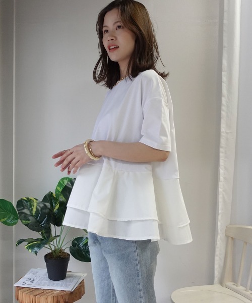 CORNERS(コーナーズ)の「【機能素材】ペプラムフレアTシャツ【接触冷感】【UV加工】【吸水速乾】(Tシャツ/カットソー・レディース・ブルー/ブラック/ホワイト/キャメル・M)」の14枚目の写真