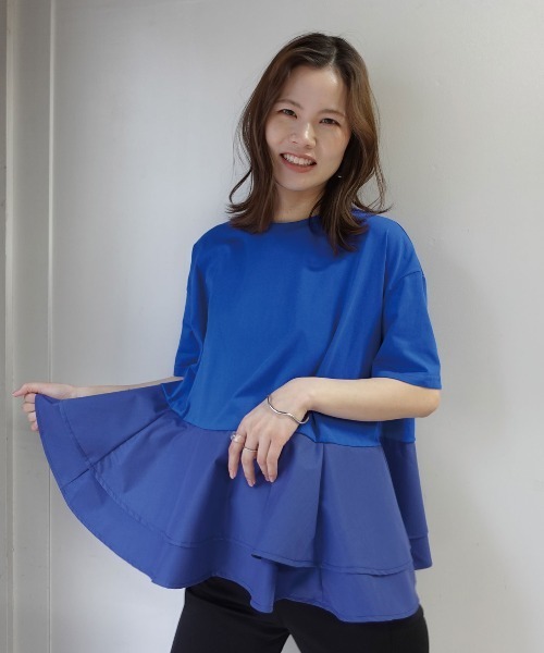 CORNERS(コーナーズ)の「【機能素材】ペプラムフレアTシャツ【接触冷感】【UV加工】【吸水速乾】(Tシャツ/カットソー・レディース・ブルー/ブラック/ホワイト/キャメル・M)」の15枚目の写真