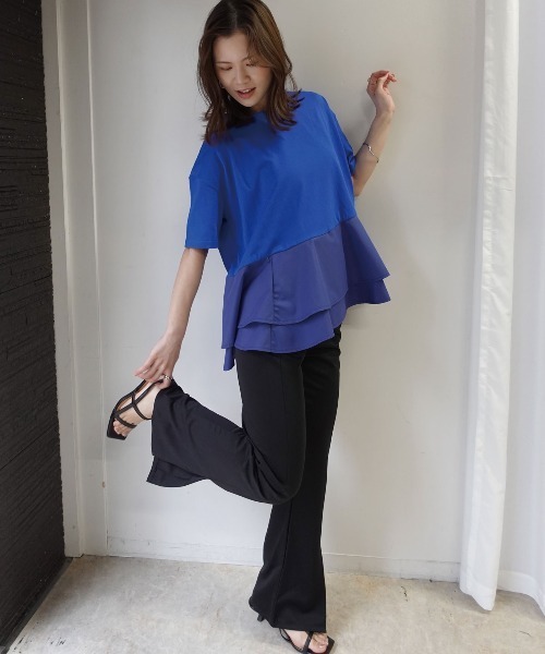 CORNERS(コーナーズ)の「【機能素材】ペプラムフレアTシャツ【接触冷感】【UV加工】【吸水速乾】(Tシャツ/カットソー・レディース・ブルー/ブラック/ホワイト/キャメル・M)」の17枚目の写真