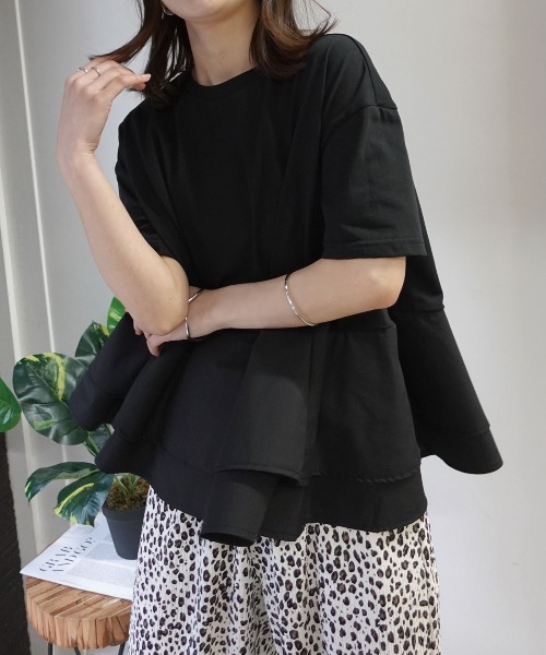CORNERS(コーナーズ)の「【機能素材】ペプラムフレアTシャツ【接触冷感】【UV加工】【吸水速乾】(Tシャツ/カットソー・レディース・ブルー/ブラック/ホワイト/キャメル・M)」の19枚目の写真