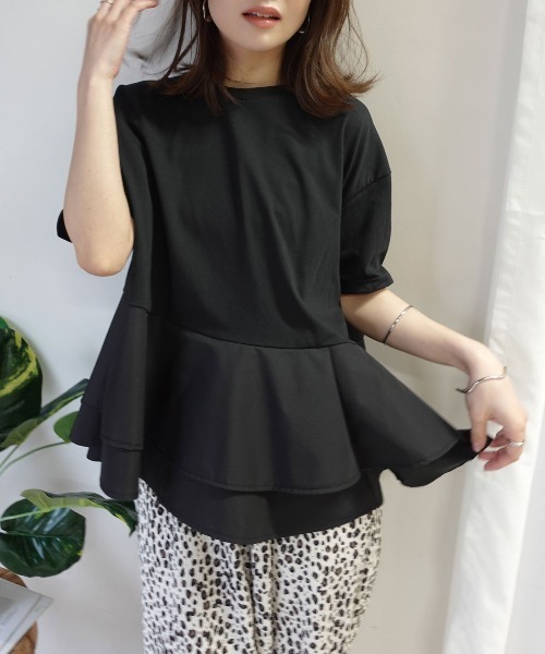 CORNERS(コーナーズ)の「【機能素材】ペプラムフレアTシャツ【接触冷感】【UV加工】【吸水速乾】(Tシャツ/カットソー・レディース・ブルー/ブラック/ホワイト/キャメル・M)」の22枚目の写真