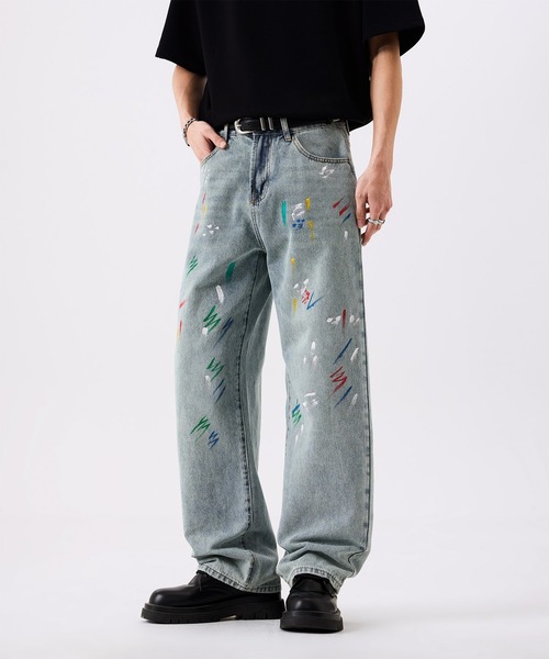 HOOK(フック)の「HOOK ペイントスプラッシュ デニムパンツ(デニムパンツ・メンズ・ライトブルー・M/L/XL)」の1枚目の写真