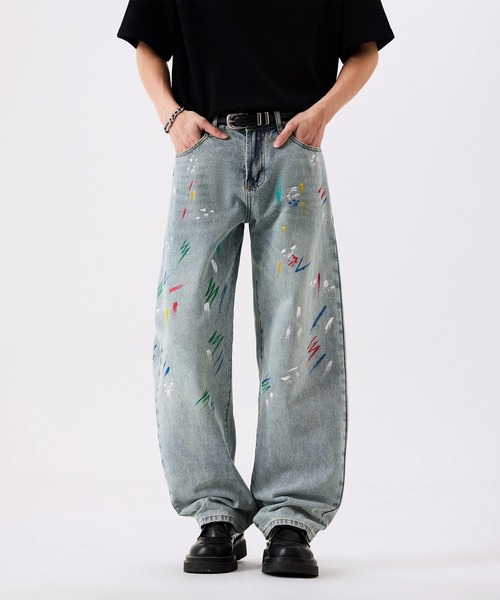 HOOK(フック)の「HOOK ペイントスプラッシュ デニムパンツ(デニムパンツ・メンズ・ライトブルー・M/L/XL)」の2枚目の写真