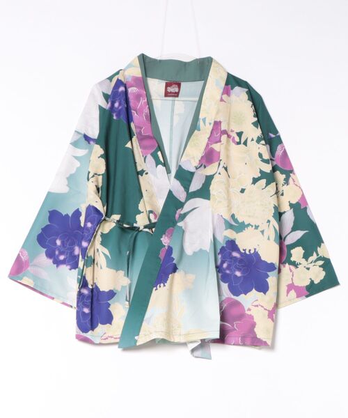 倭物やカヤ（ワモノヤカヤ）の「【倭物やカヤ】花霞WAY羽織（カーディガン/ボレロ・レディース・グリーン/パープル/ネイビー・FREE）」の2枚目の写真