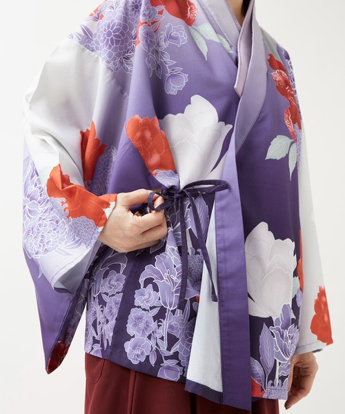 倭物やカヤ（ワモノヤカヤ）の「【倭物やカヤ】花霞WAY羽織（カーディガン/ボレロ・レディース・グリーン/パープル/ネイビー・FREE）」の5枚目の写真