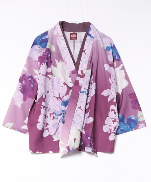 倭物やカヤ（ワモノヤカヤ）の「【倭物やカヤ】花霞WAY羽織（カーディガン/ボレロ・レディース・グリーン/パープル/ネイビー・FREE）」の6枚目の写真