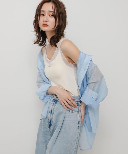 SENSE OF PLACE by URBAN RESEARCH(センスオブプレイスバイアーバンリサーチ)の「シアーレイヤードカップツキタンクトップ(タンクトップ・レディース・アイボリー/グレー/ブラック・ONE)」の4枚目の写真